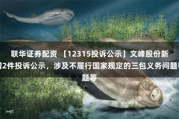 联华证券配资 【12315投诉公示】文峰股份新增2件投诉公示，涉及不履行国家规定的三包义务问题等